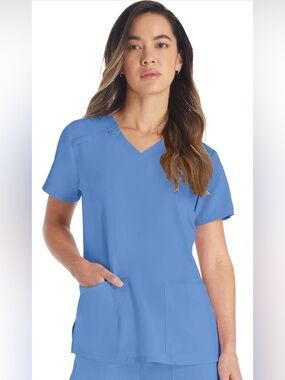 Dickies Women's Ceil Blue V-Neck 360’ Stretch Muti-Pocket Scrub Top Medium NWT